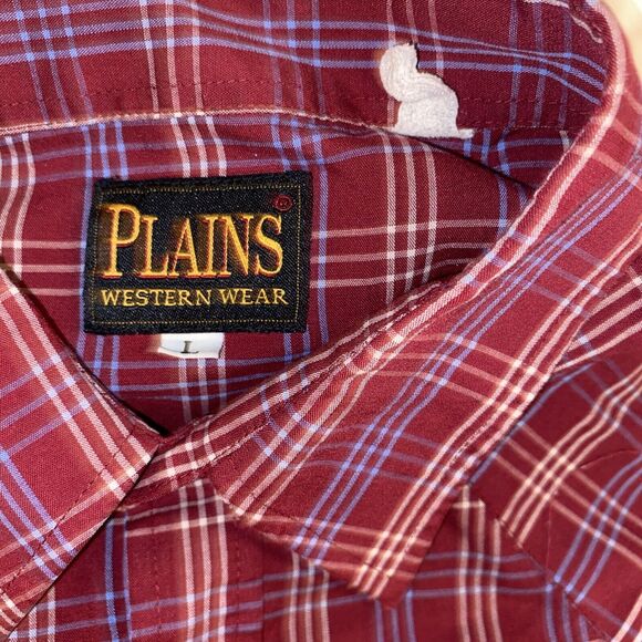 Plains Western Wear Short Sleeve Pearl Snap Red  Tartan Plaid Cowboy Rodeo S11 - Picture 4 of 11